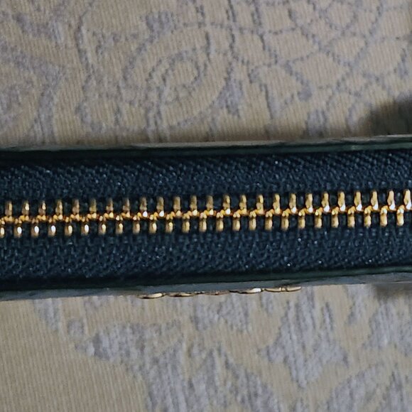 Coach Snakeskin Embossed Leather Zip Accordian Wallet _ Black and Blue _NEW - Picture 9 of 10